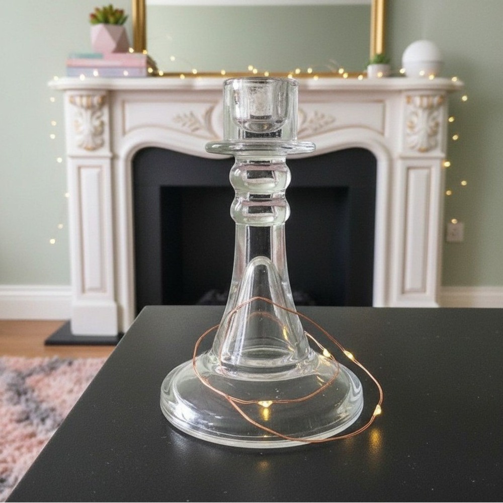 Clear Glass Candlestick Holder, Antique Single Candle Stick, Vintage Replacement